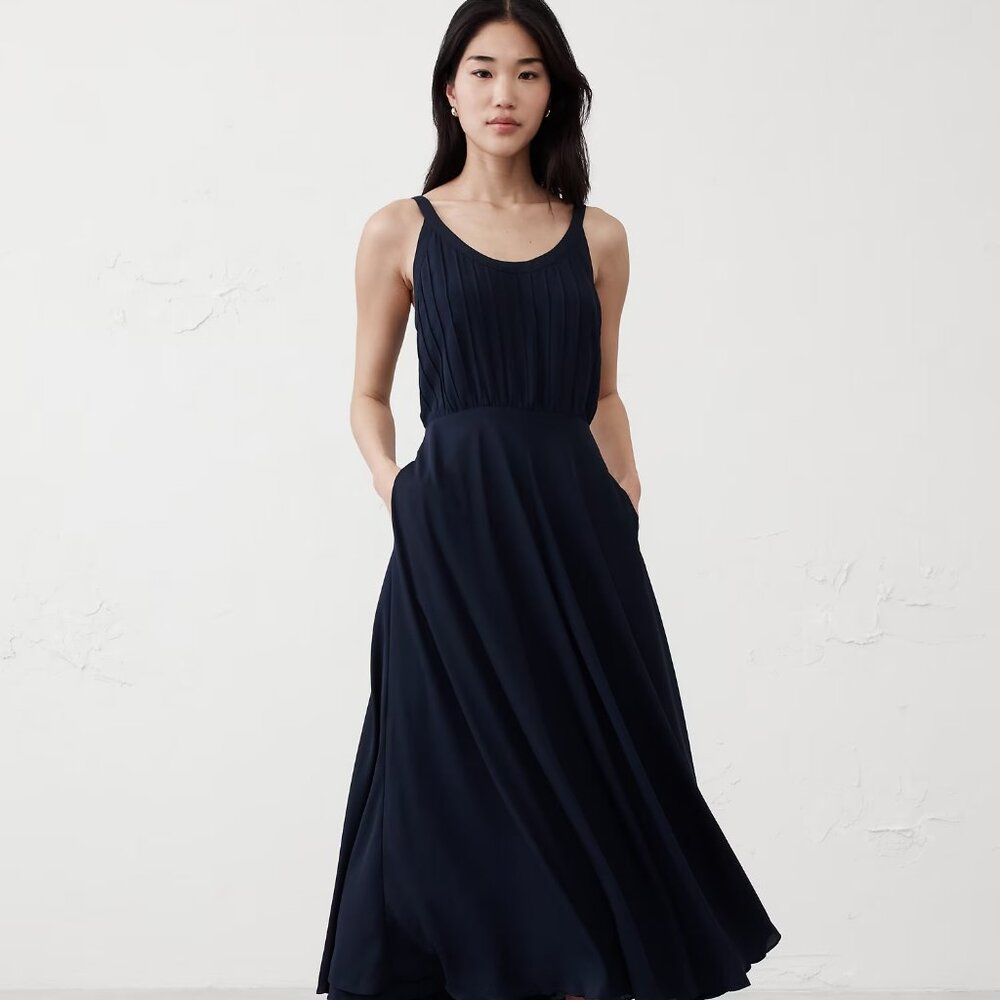 BANANA REPUBLIC DRESS Navy Scoop-Neck Midi Dress 6P